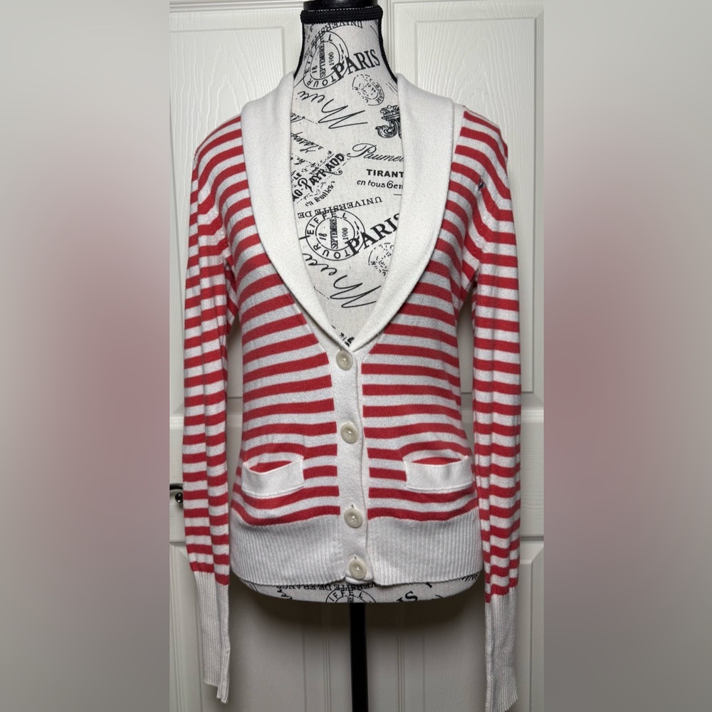 American Eagle Outfitters Red and White Striped Cardigan